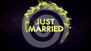 Just Married gold text animation in particles ring, rendering, background, loop, 4k