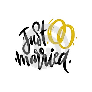 Just Married hand drawn vector lettering. Modern brush calligraphy. Isolated on white background