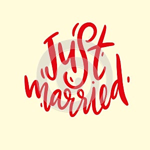 Just Married hand drawn vector lettering. Modern brush calligraphy. Isolated on yellow background