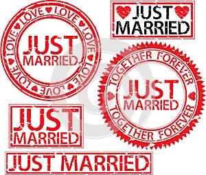 Just married stamp set, vector illustartion