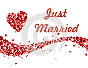 Just married text with red hearts wave photo