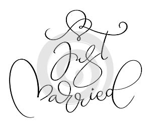 Just married text on white background. Hand drawn Calligraphy lettering Vector illustration EPS10