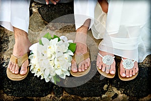 Just Married. Tropical Wedding feet.