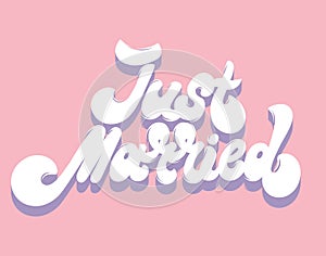 Just married. Vector hand drawn lettering isolated.