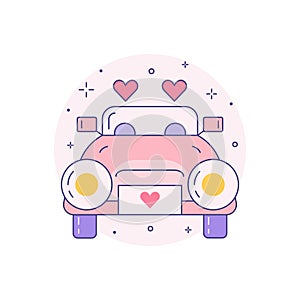 Just Married Wedding Car Icon in Line Art