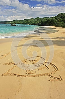 Just married written in sand