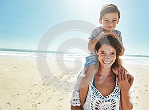 Just me and my little guy. Portrait of a mother and her little son enjoying some quality time together at the beach.