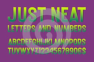 Just neat letters and numbers with currency signs. Gradient font with golden edging