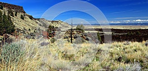 Landscape Panorama of Gillem Bluff and Devils Homestead Flow, Lava Beds National Monument, California, USA