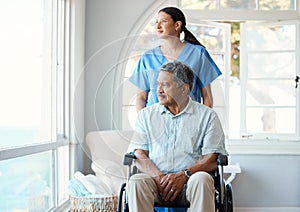 Just say they word. a handsome senior man and his female nurse in the old age home.