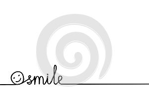 Just Smiling hand drawn word for possitive banner or poster with smile face on white, stock vector illustration