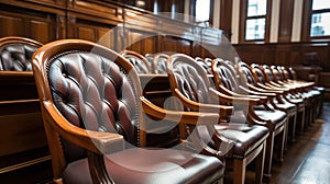 Justice Awaits, Unoccupied Chairs in the Jury Box of the Courtroom, Generative AI