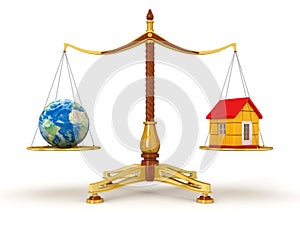 Justice Balance with Globe and house (clipping path included)