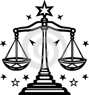 Justice - black and white isolated icon - vector illustration