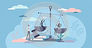 Justice concept, tiny persons vector illustration