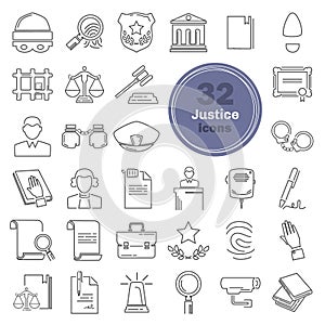 Justice and court line icons set