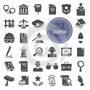 Justice and court simple icons set