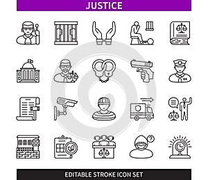 Justice editable stroke icon set