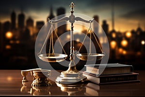 Justice elements Gavel, law books, and scales represent legal balance