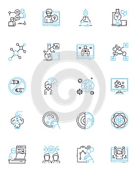 Justice fairness linear icons set. Equity, Impartiality, Equality, Righteousness, Integrity, Hsty, Truth line vector and photo