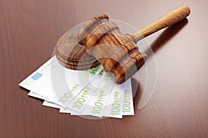 Justice gavel on euro banknotes