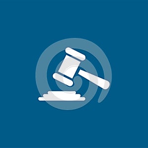 Justice Gavel Icon On Blue Background. Blue Flat Style Vector Illustration