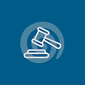 Justice Gavel Line Icon On Blue Background. Blue Flat Style Vector Illustration
