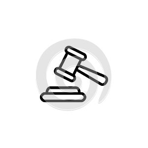 Justice Gavel Line Icon In Flat Style Vector For App, UI, Websites. Black Icon Vector Illustration
