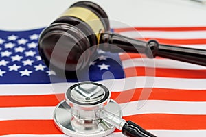Justice and Health United: Gavel and Stethoscope on American Flag