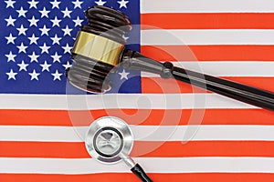 Justice and Health United: Gavel and Stethoscope on American Flag