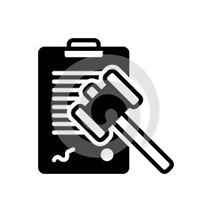 Black solid icon for Justice, hammer and document photo