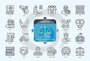 Justice icons set with description