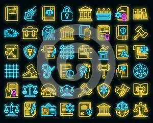 Justice icons set vector neon