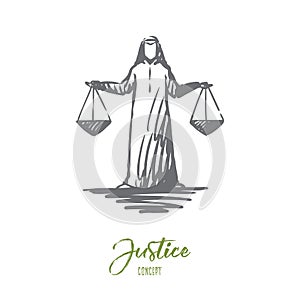 Justice, islam, weighing, balance concept. Hand drawn isolated vector.