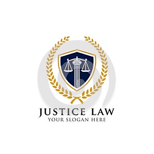 Justice law badge logo design template. emblem of attorney logo vector design