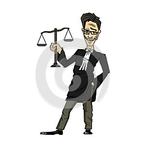 Justice and Law Cartoon Character holding the Scales of Justice