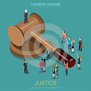 Justice and law, judgment and decision flat 3d isometric concept