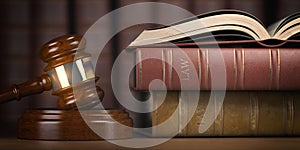 Justice, law and legal concept. Judge gavel and law books