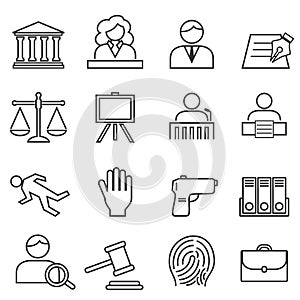 Justice, law, legal icon set