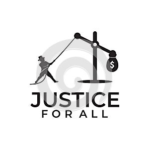 Justice law logo design with unbalance scale money logo design