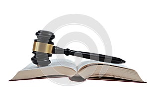 Justice and legal authority concept with a judge gavel and a book
