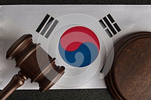 Justice mallet on South Korea flag. Protection of human rights. Legality concept