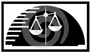 Justice scale on abstract balck and white background