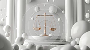 Justice scale balance abstract composition 3d rendering image, ai generated