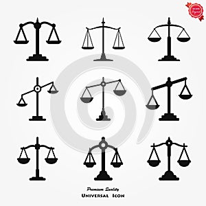 Justice scale icon, vector justice balance illustration, judge law concept