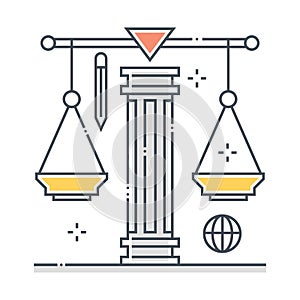 Justice scale related color line vector icon, illustration