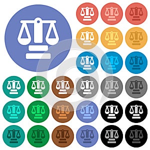 Justice scale solid round flat multi colored icons photo