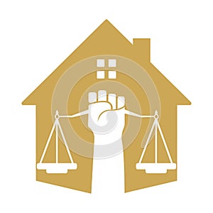 Justice Scales in Hand logo template design.