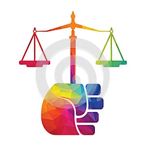 Justice Scales in Hand logo template design.