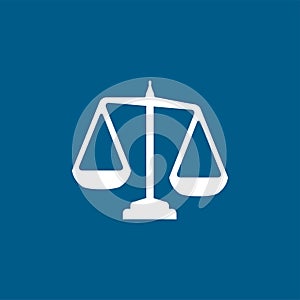Justice Scales Icon On Blue Background. Blue Flat Style Vector Illustration